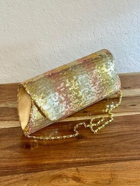 Jessica McClintock Gold Sequin Small Evening Bag